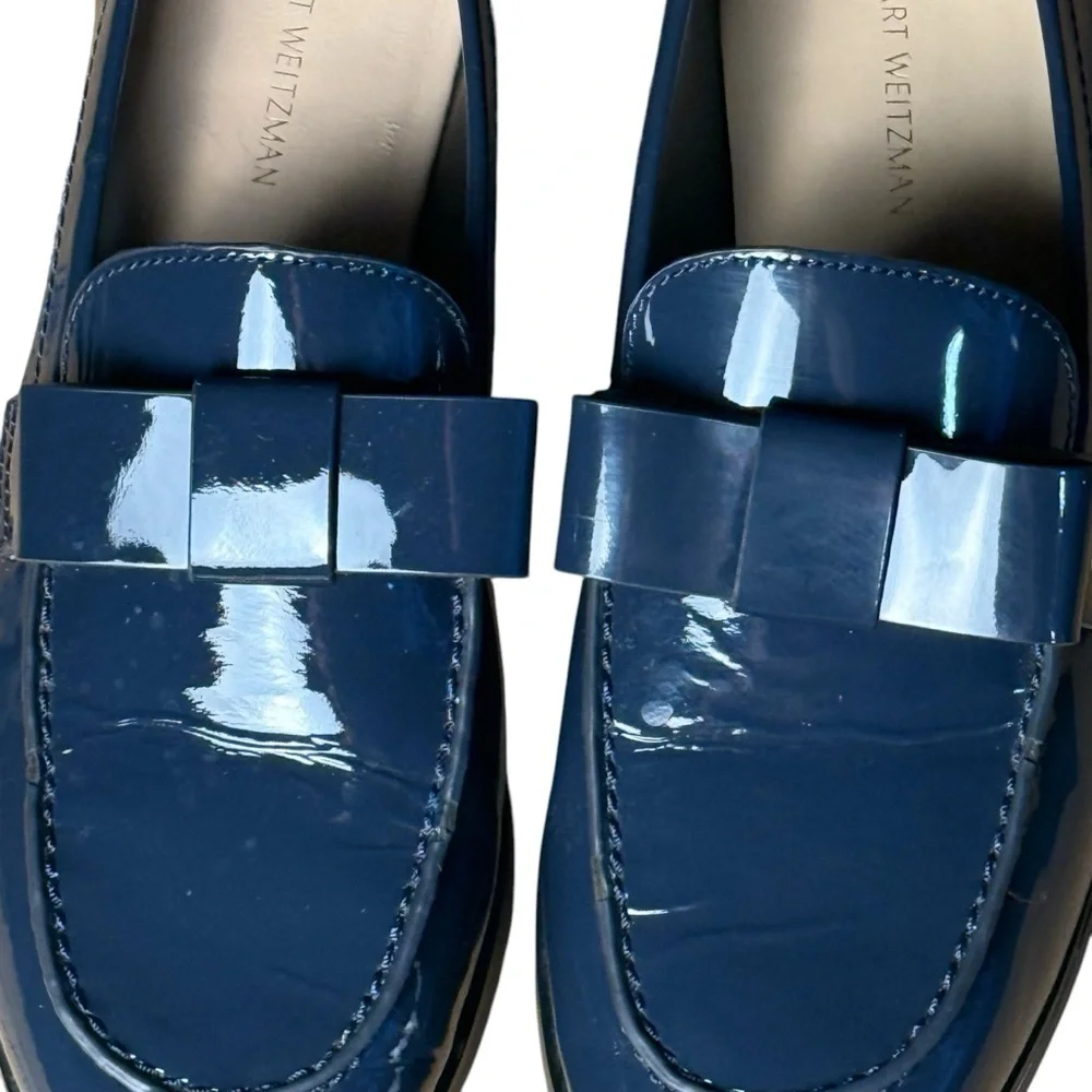 STUART WEITZMAN navy patent leather bow loafers womens  7B classic preppy chic - Picture 3 of 9